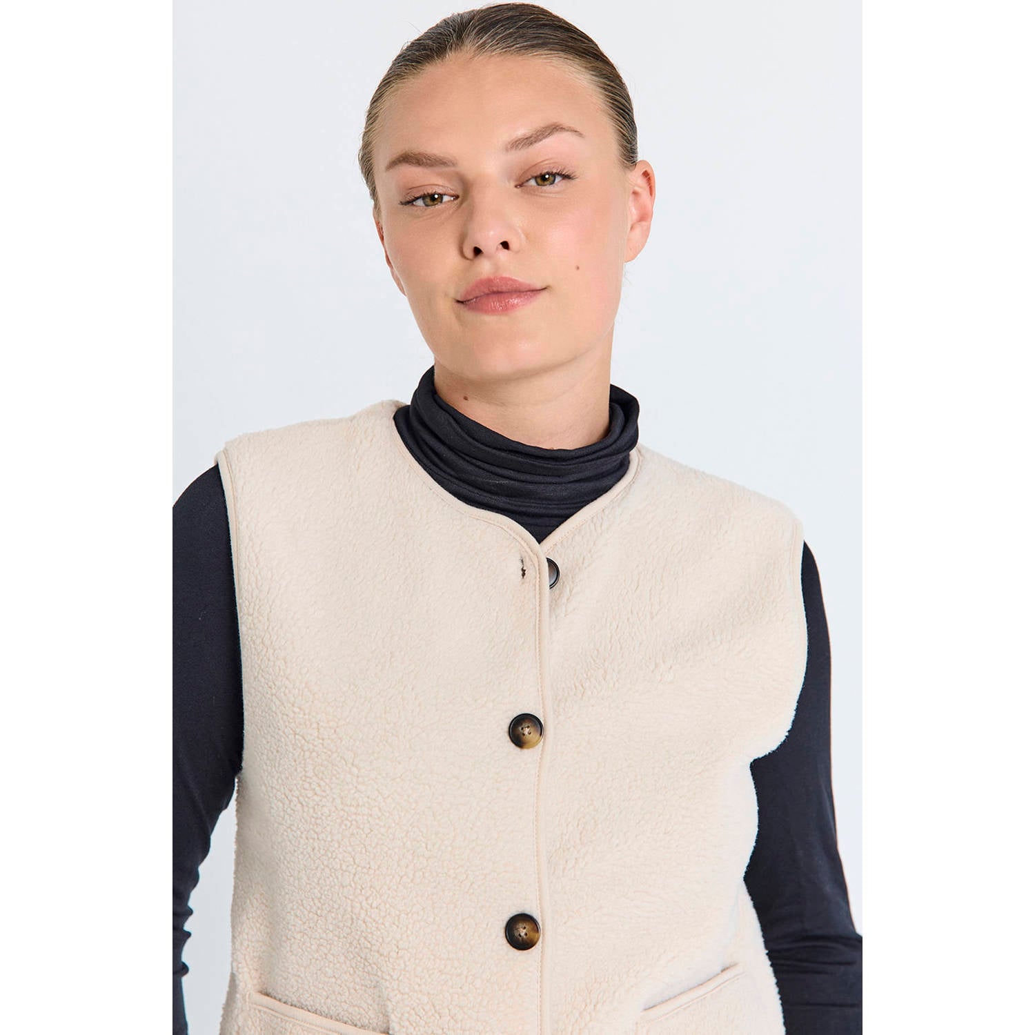 FREEQUENT teddy rechtvallend gilet ecru