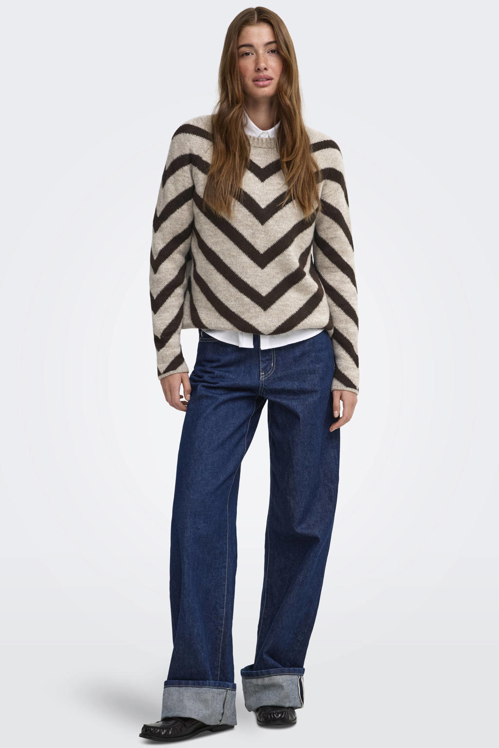 ONLY rechtvallende gebreide trui met print - beige