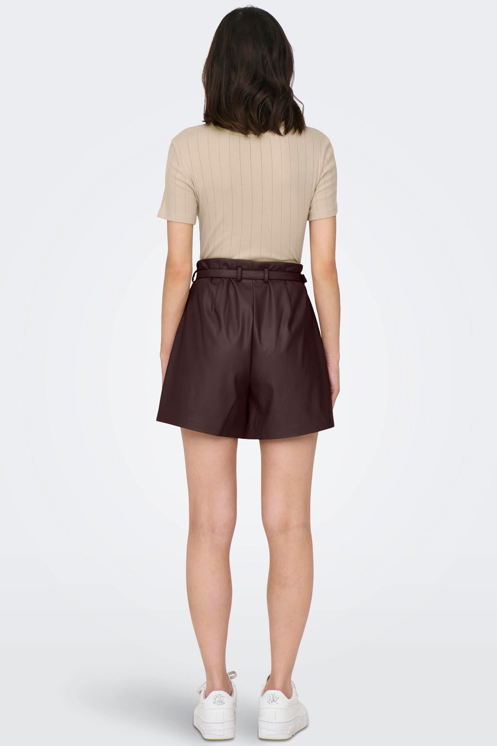 Donkerrode dames ONLY van imitatieleer met regular fit, regular waist, rits- en haaksluiting en effen