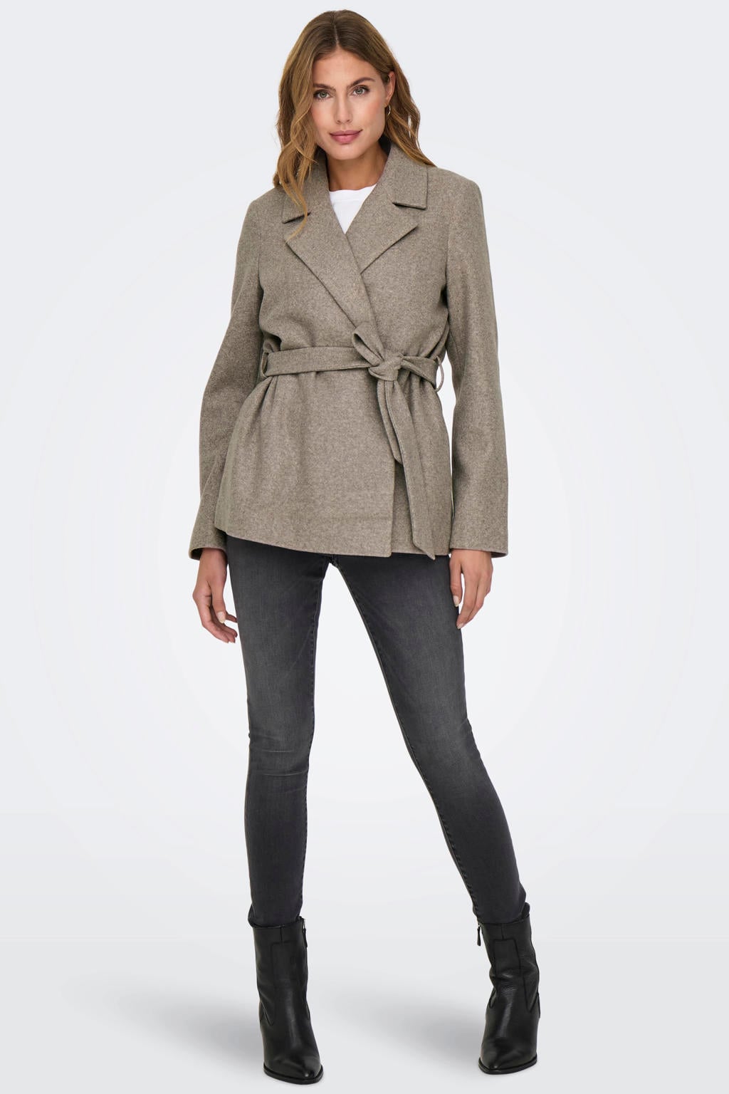 Taupe dames ONLY van polyester met effen, lange mouwen en col