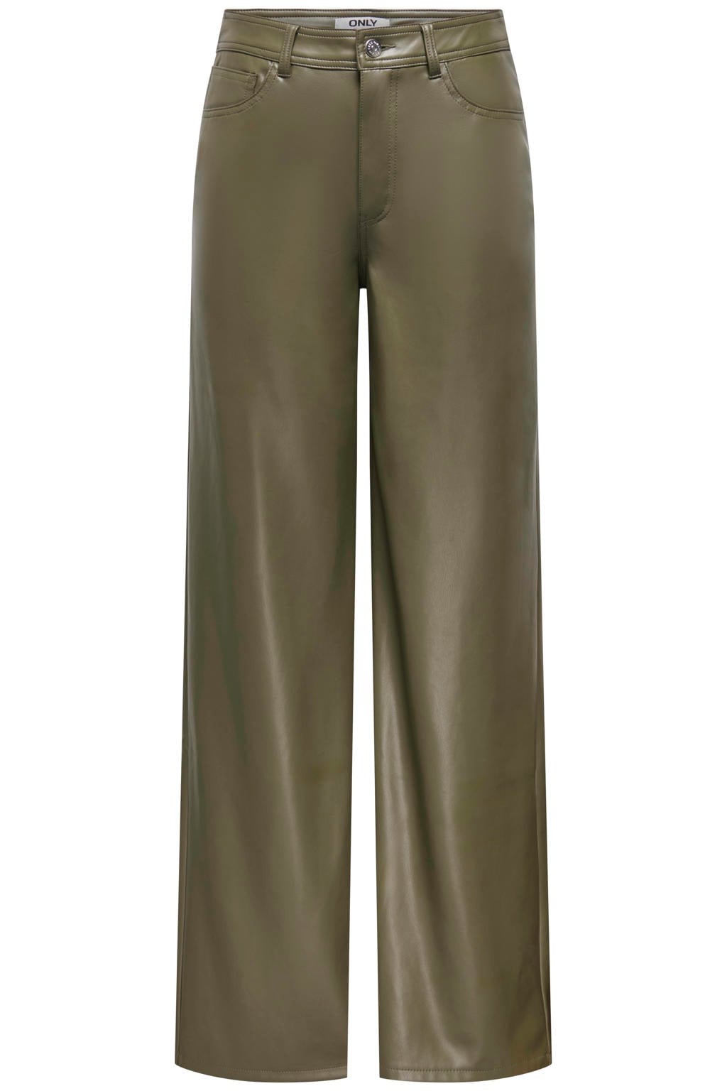 Groene dames ONLY high waist wide leg casual broek met ritssluiting en effen