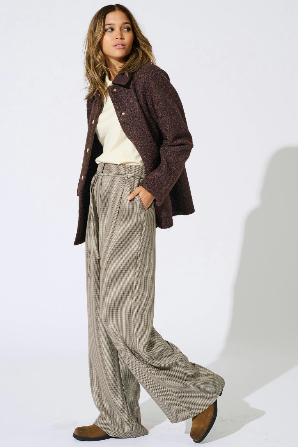 ONLY wide leg casual broek met print - bruin