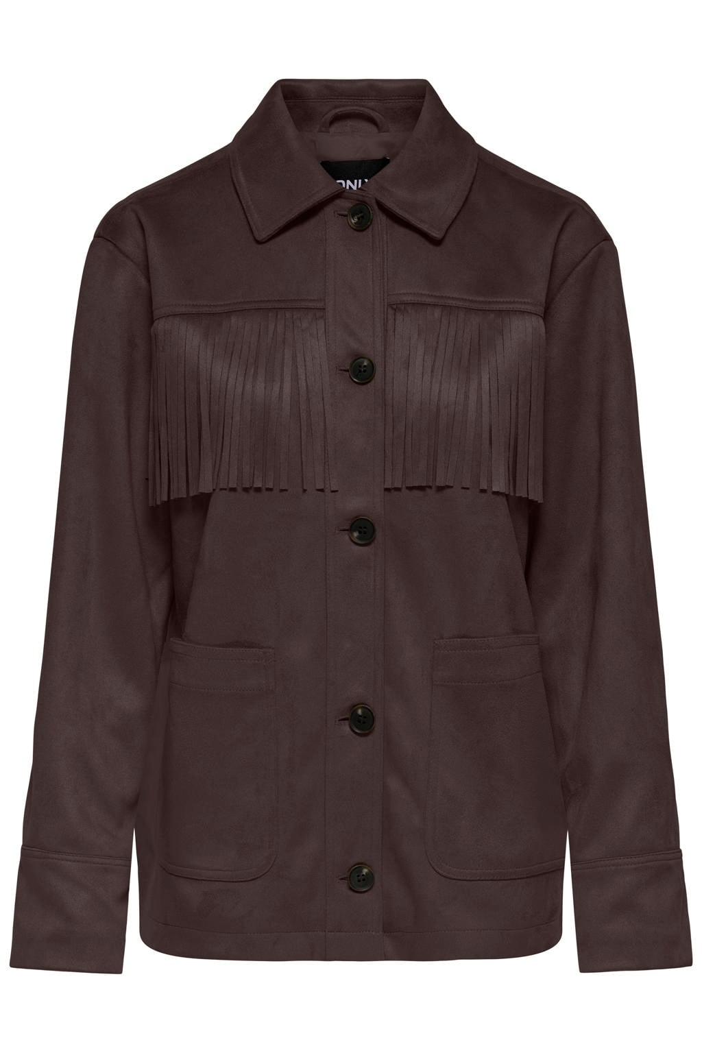 Bruine dames ONLY van polyester met effen, lange mouwen, widespread hals, knoopsluiting en geweven detail