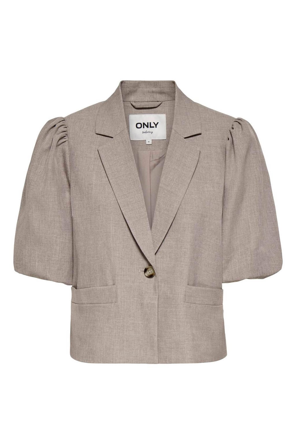 Taupe dames ONLY regular fit blazer van polyester met effen, lange mouwen en reverskraag