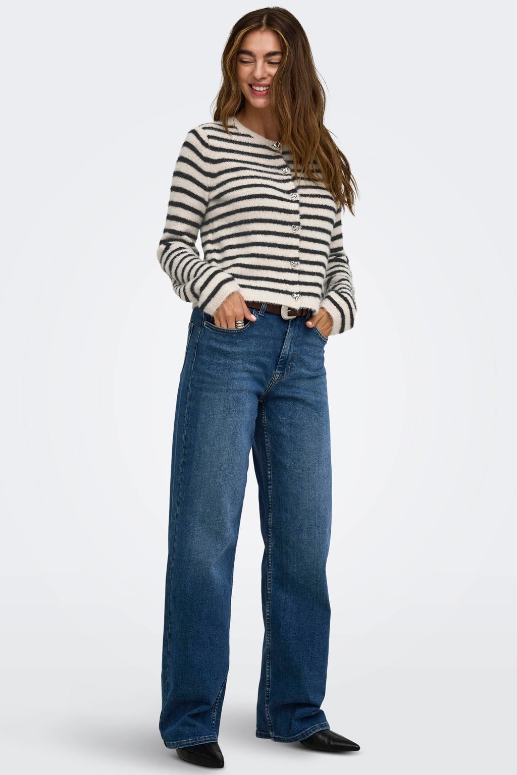 ONLY gebreid gestreept vest - ecru/zwart