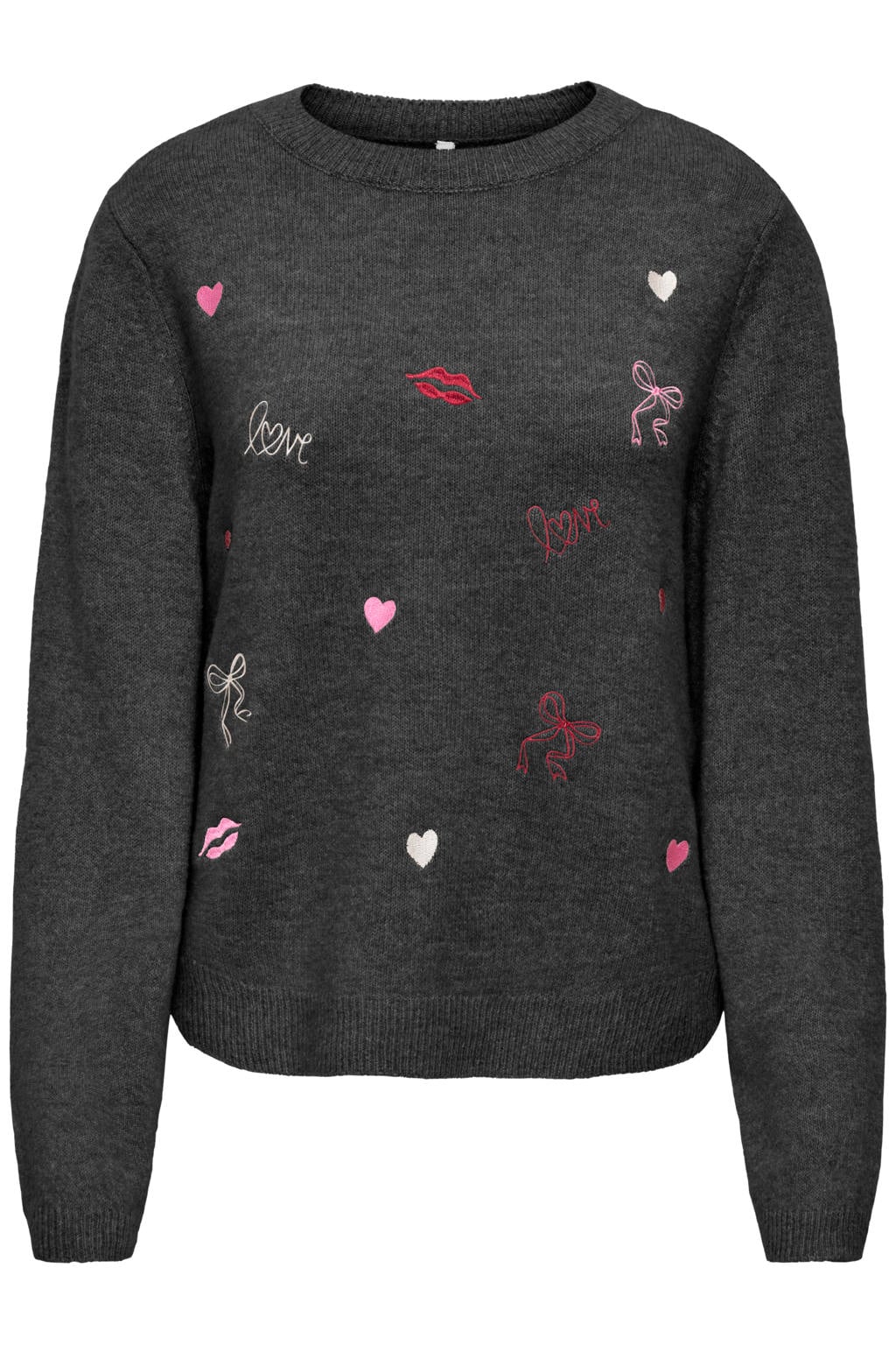 Grijs, roze en rode dames ONLY van polyester met lange mouwen, ronde hals en borduursels