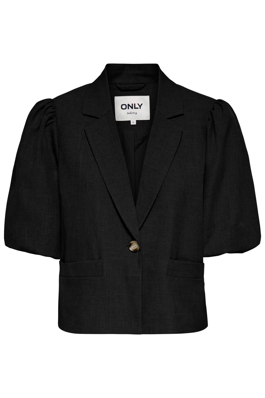 Zwarte dames ONLY blazer van polyester met effen, lange mouwen, reverskraag en knoopsluiting