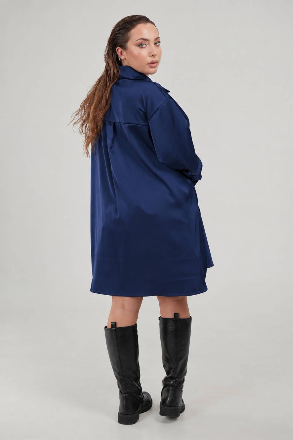 Curviss satijnen blouse - donkerblauw
