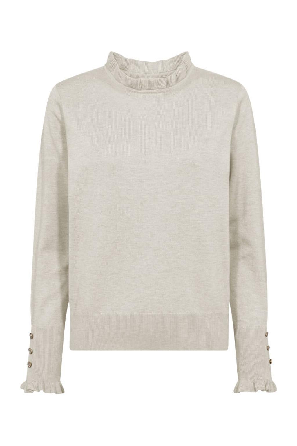 Ecru dames FREEQUENT pullover van viscose met effen, lange mouwen en opstaande kraag