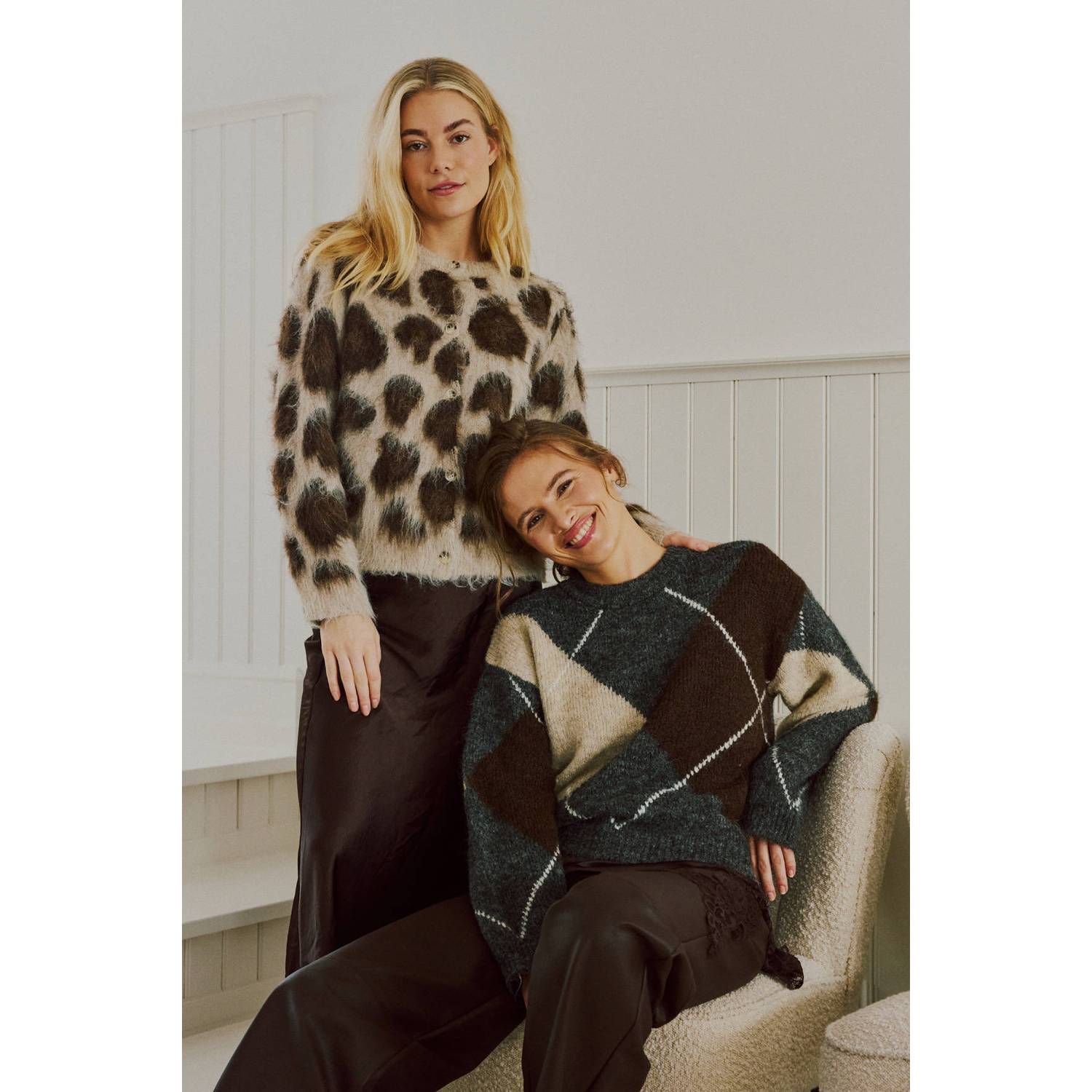 FREEQUENT geruite pullover grijs