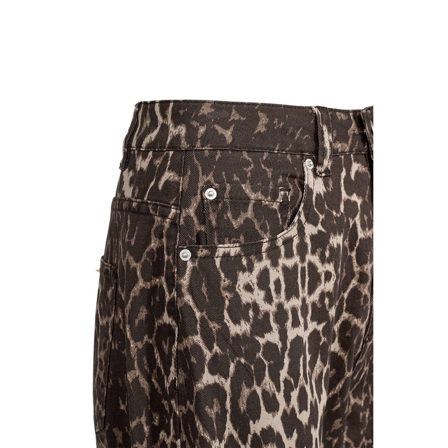 FREEQUENT high waist straight leg jeans met dierenprint bruin