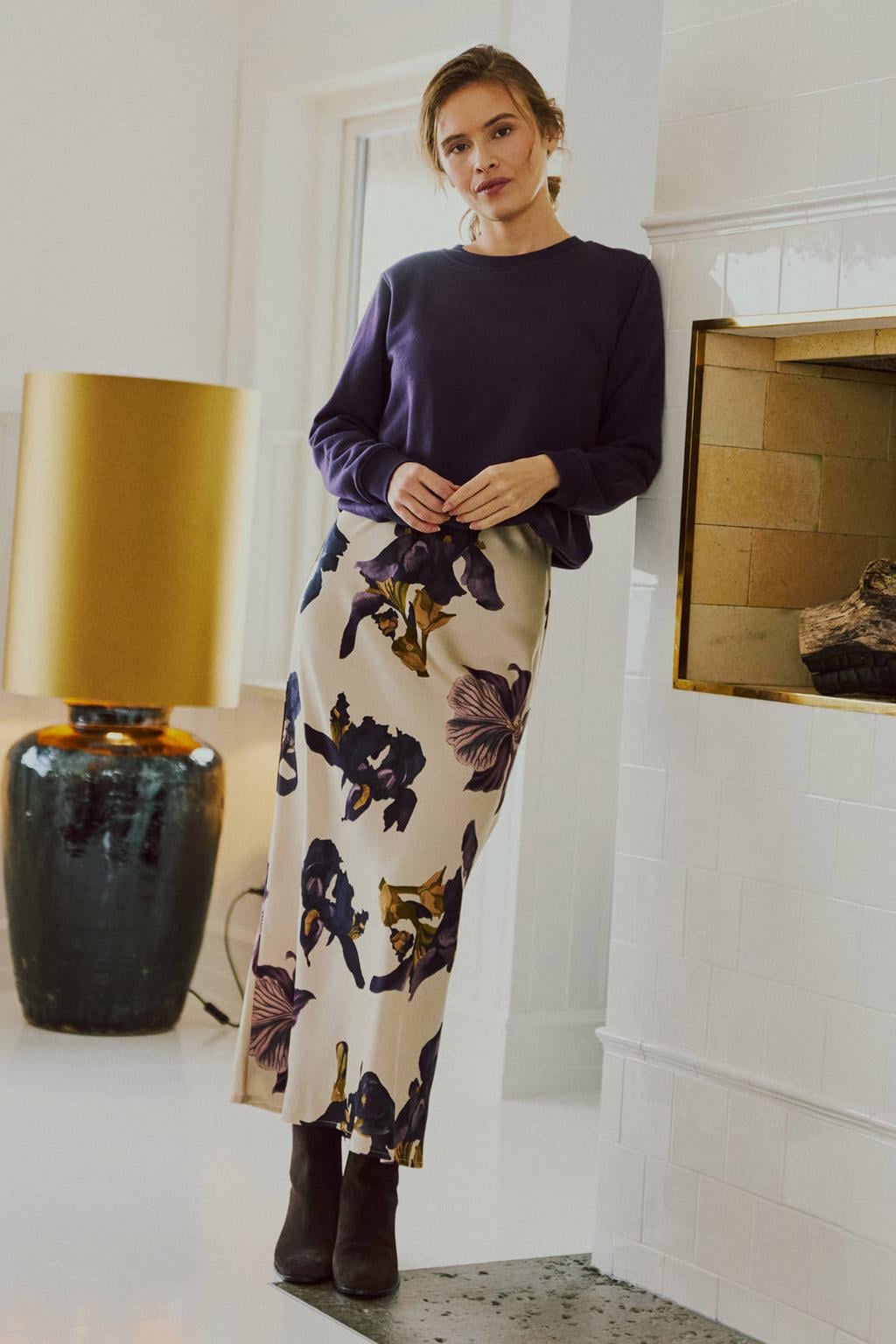 Ecru dames FREEQUENT maxi rok met print voorzien van