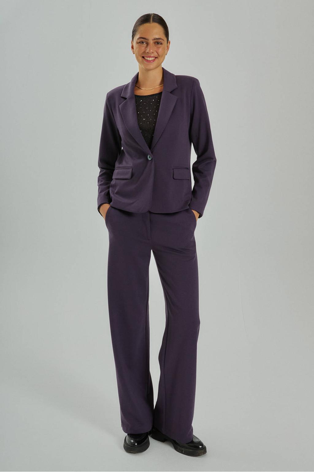 Paarse dames FREEQUENT regular fit pantalon van polyester met effen
