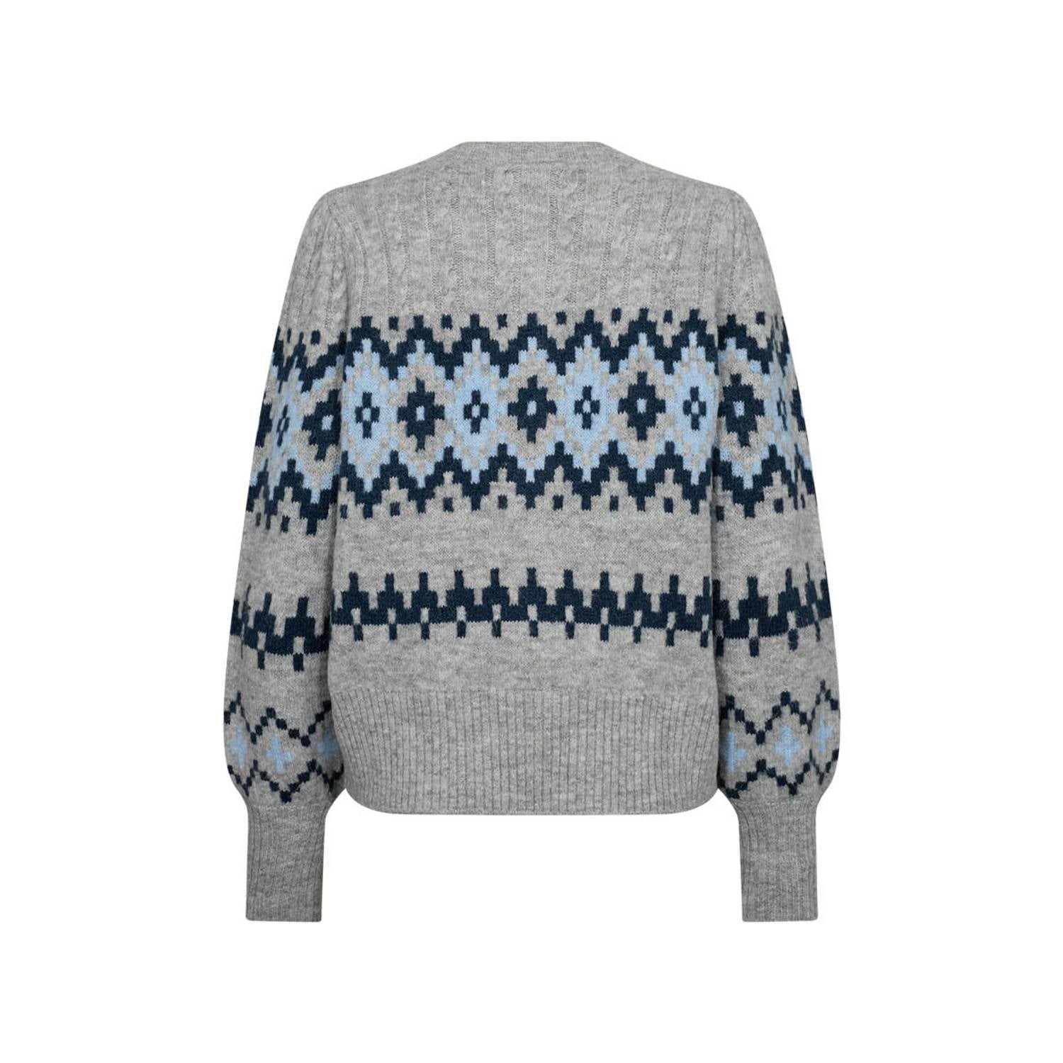 FREEQUENT gebreid vest met print grijs