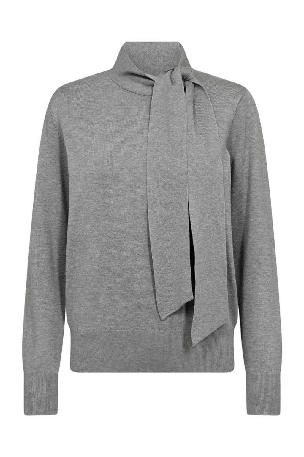 Grijze dames FREEQUENT pullover van viscose met effen, lange mouwen en sjaalkraag