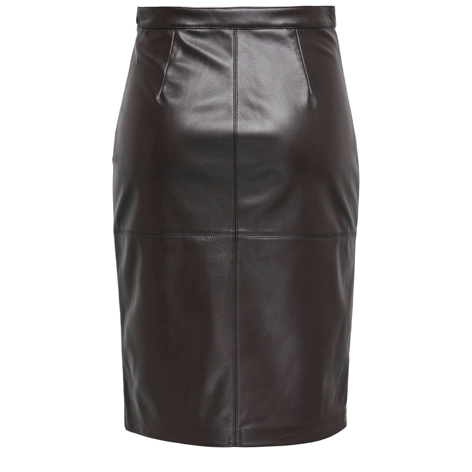 ONLY imitatieleren midi rok met split donkerbruin