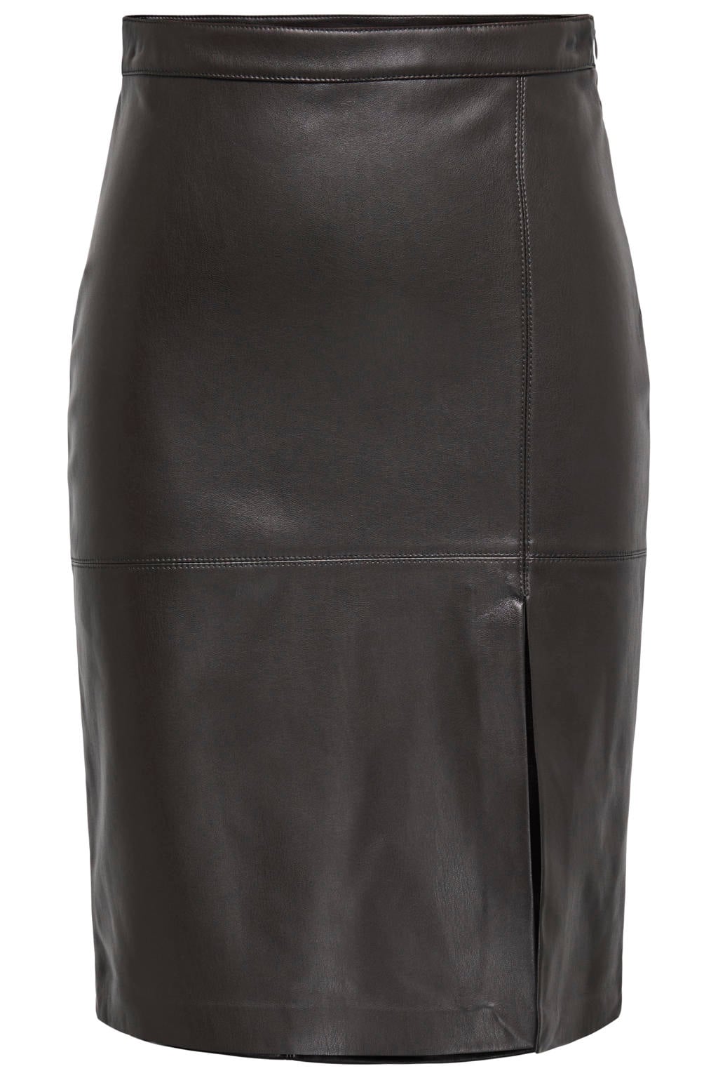 Donkerblauwe dames ONLY imitatieleren midi rok met split voorzien van halve rits