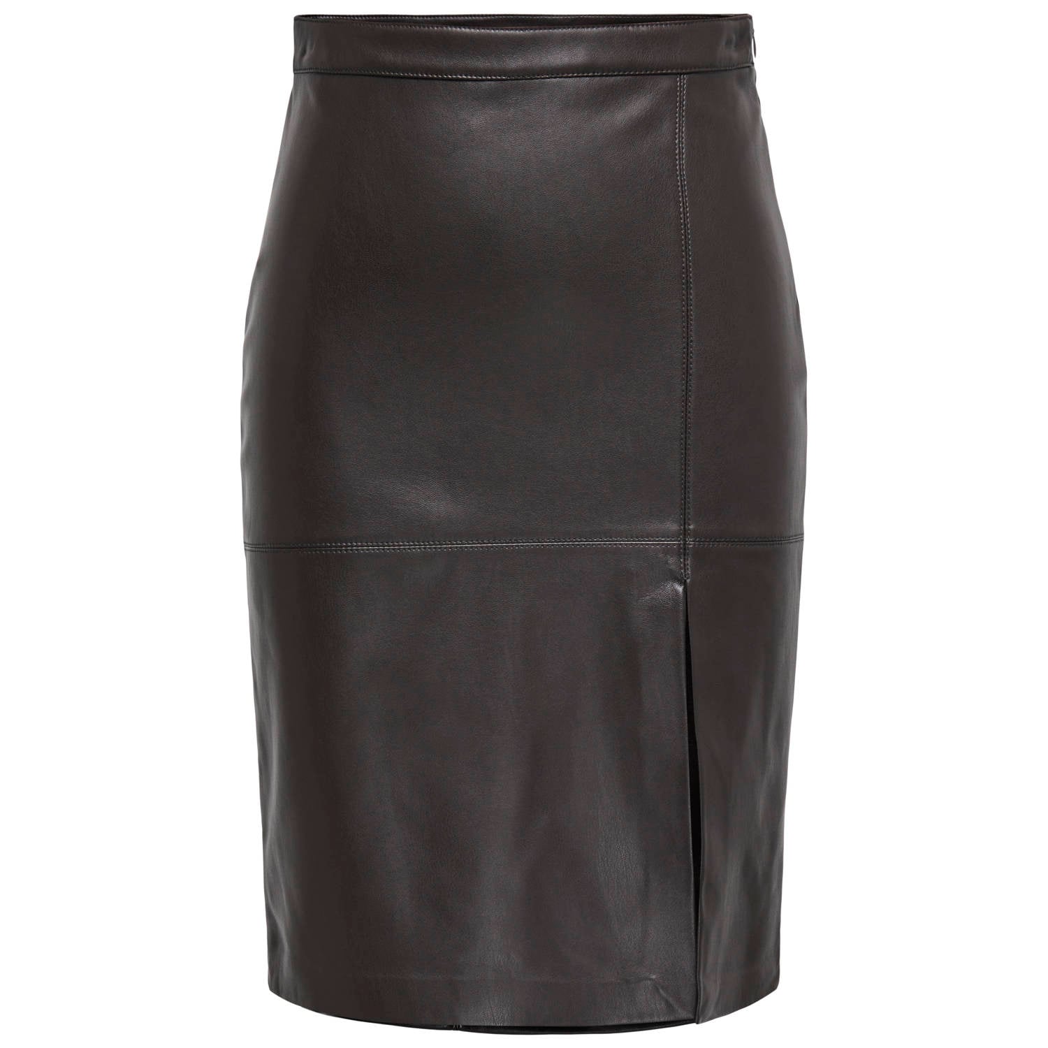 ONLY imitatieleren midi rok met split donkerbruin