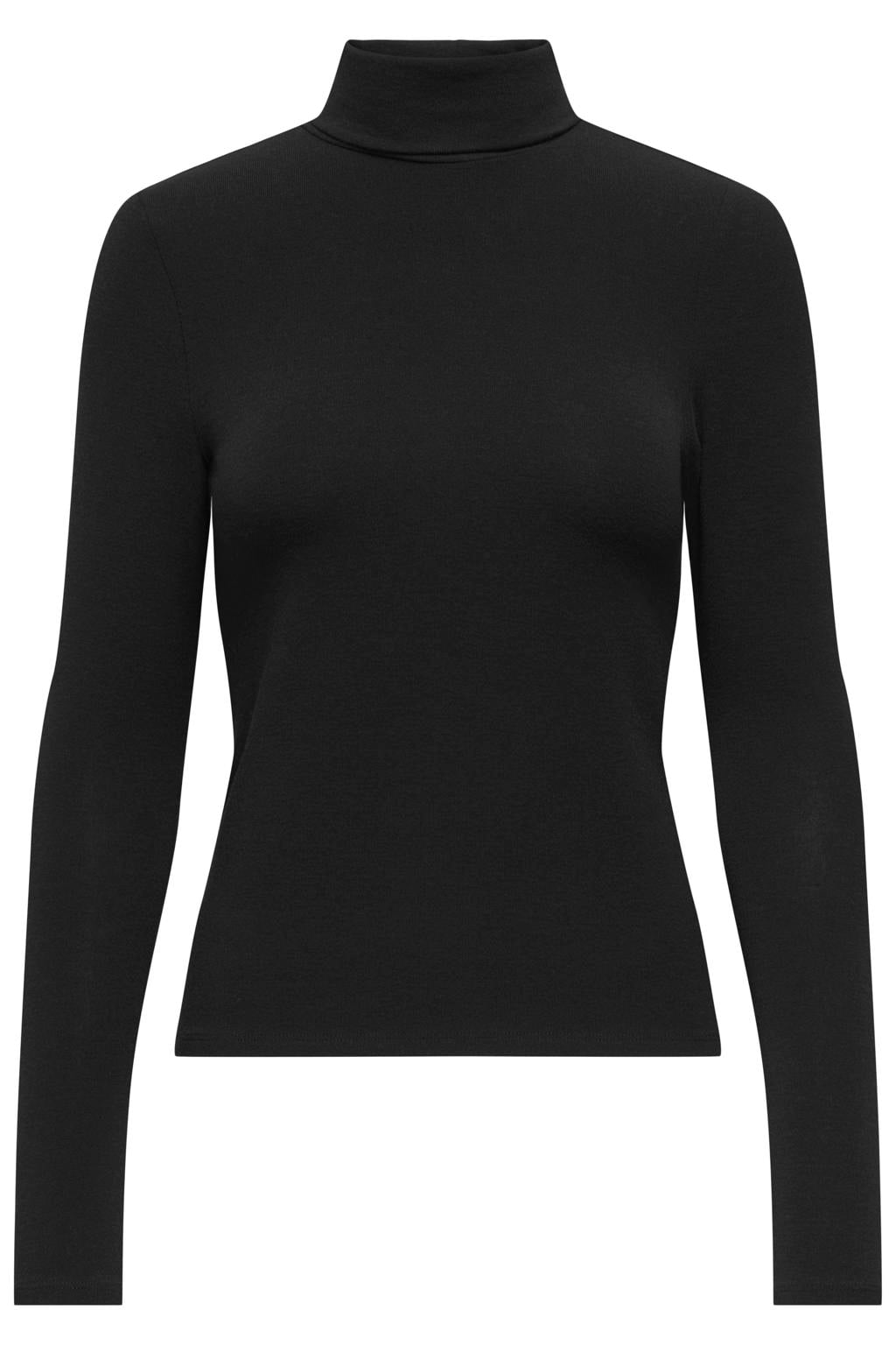 Zwarte dames ONLY top van polyester met effen, lange mouwen en col