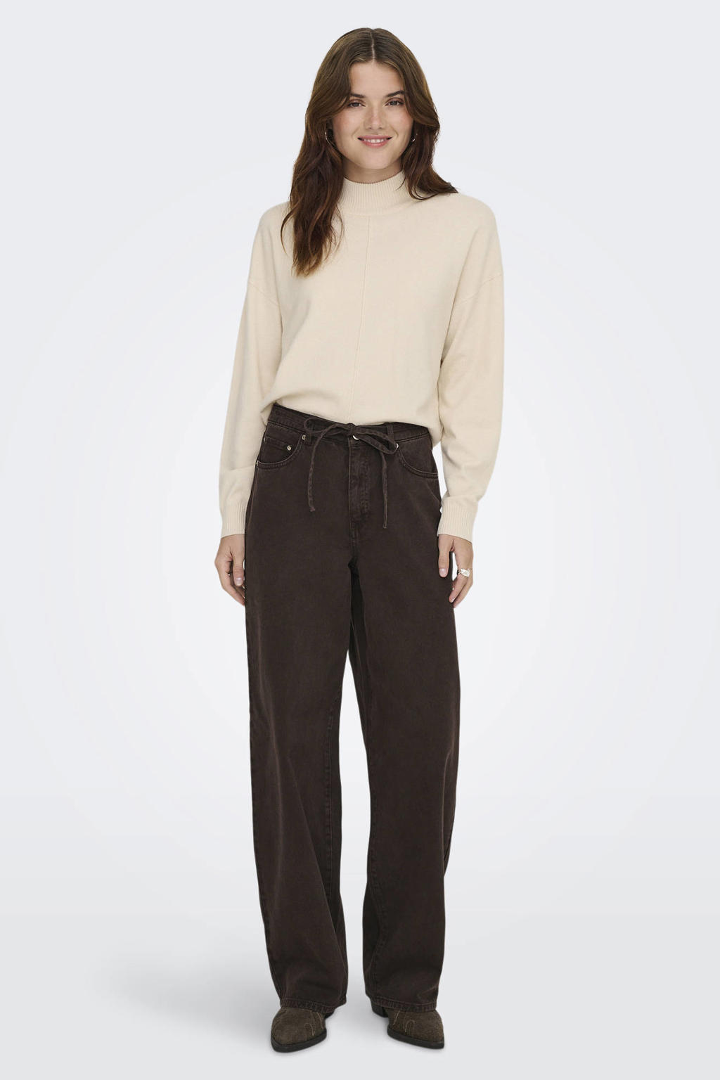 Donkerblauwe dames ONLY Onlgianna mw straight color pnt noos barrel jeans met effen