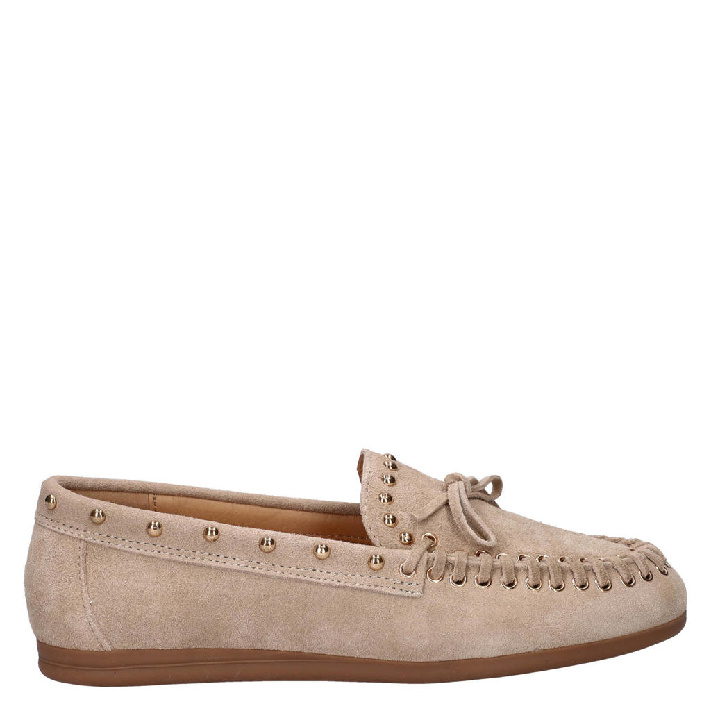 Nelson suède mocassins met studs - beige