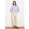 LOLALIZA gestreepte blouse met borduursels - lichtblauw/ecru/roze