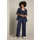 LOLALIZA wide leg gestreepte broek - donkerblauw