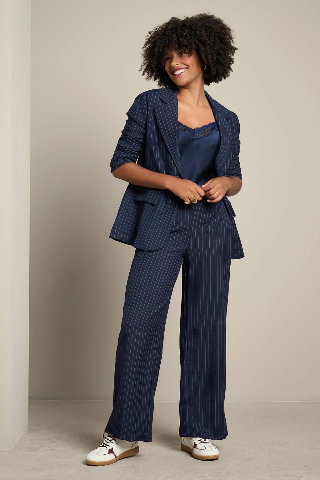 LOLALIZA wide leg gestreepte broek - donkerblauw