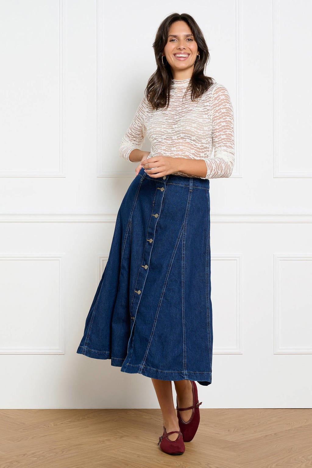 LOLALIZA midi spijkerrok - donkerblauw