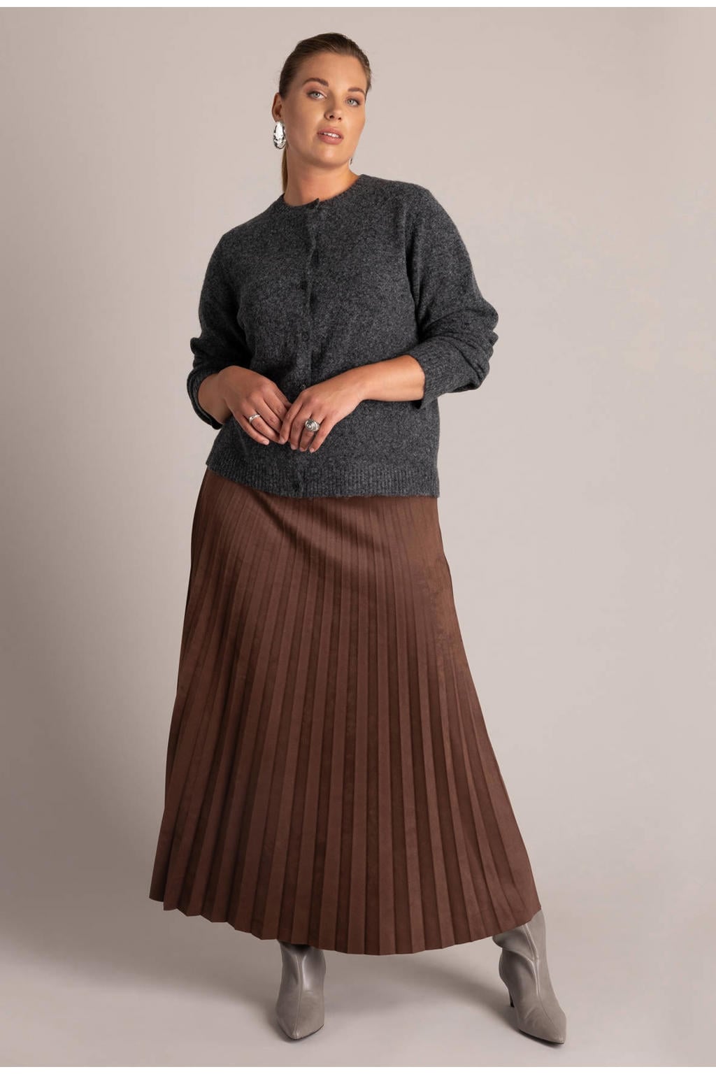 Yest Curve Plus Size gebreid vest met wol - grijs