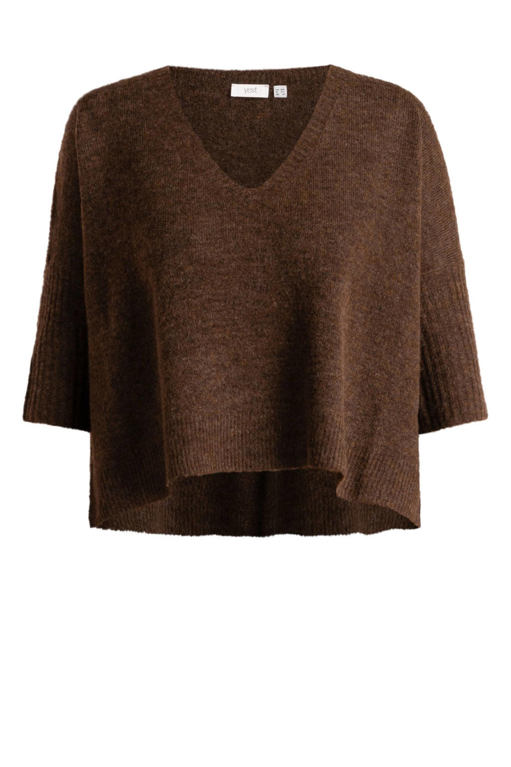 Bruine dames Yest Curve gebreide trui Plus Size met effen en driekwart mouwen