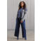 Yest Curve Plus Size gebreid vest met franjes - grijs/blauw