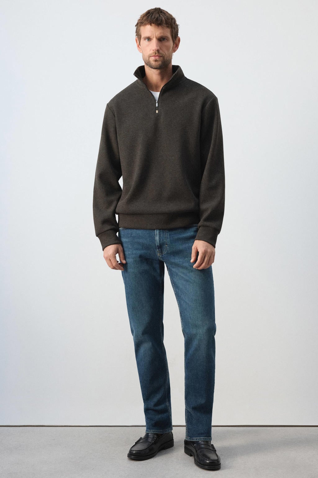 Mango Man regular fit sweater met wol - bruin