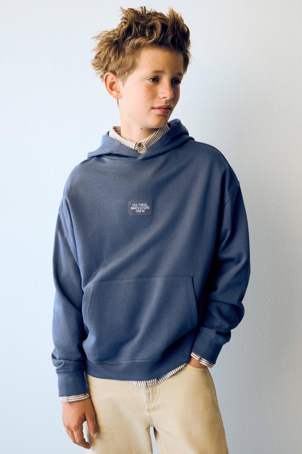 Mango Kids rechtvallende hoodie met backprint - middenblauw