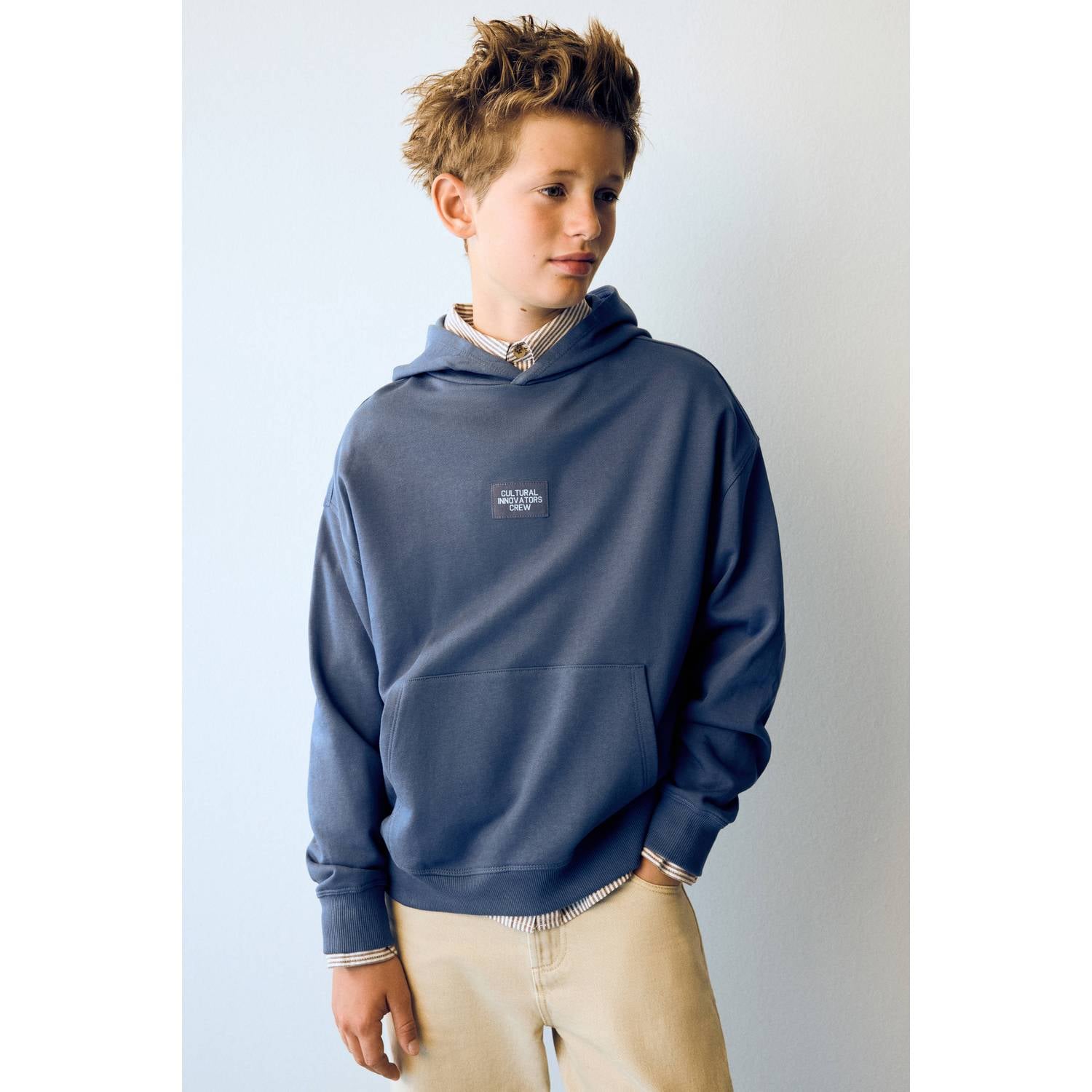 Mango Kids rechtvallende hoodie met backprint middenblauw