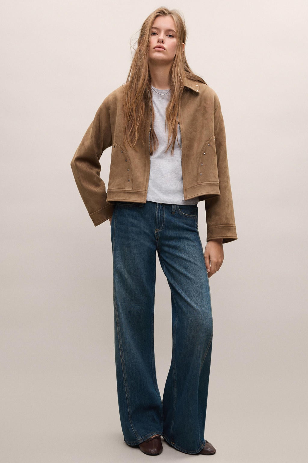 MANGO TEEN suèdelook jasje met studs - middenbruin