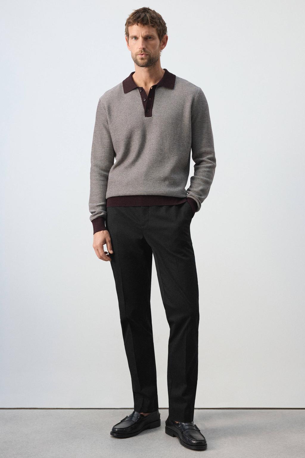 Mango Man regular fit gebreide geruite trui - donkerrood