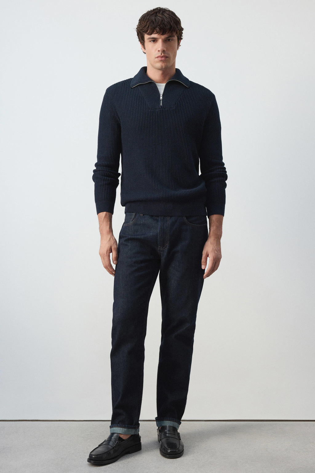 Mango Man katoenen regular fit gebreide trui - marine