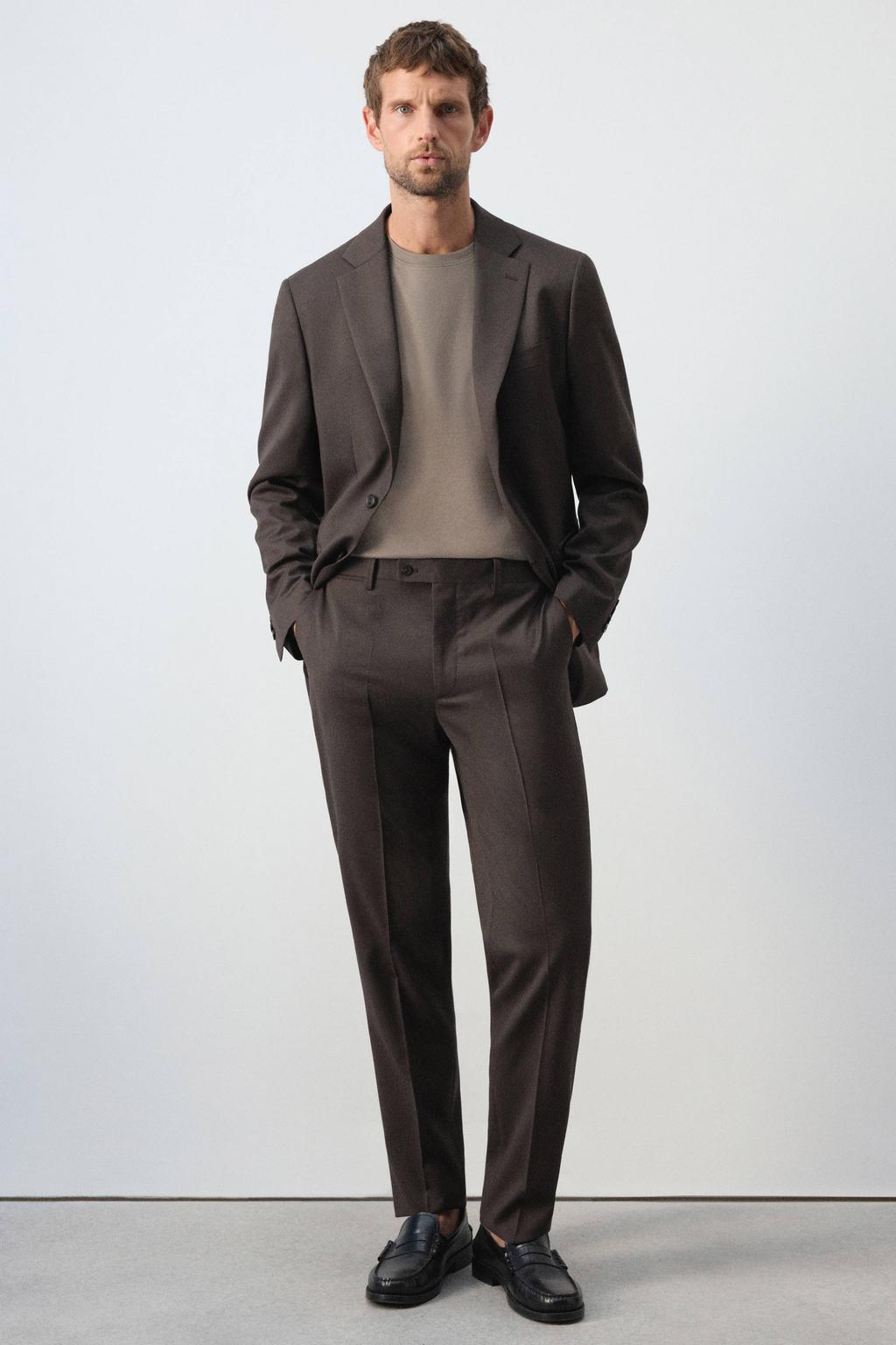 Mango Man wollen slim fit pantalon - bruin