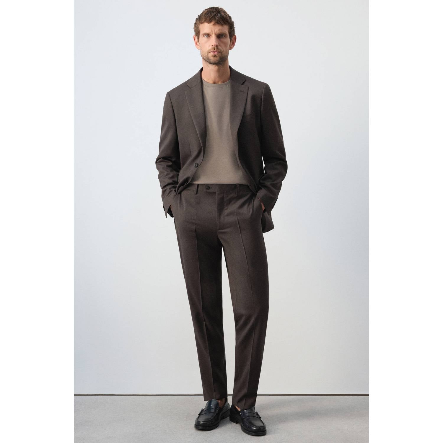 Mango Man wollen slim fit pantalon bruin