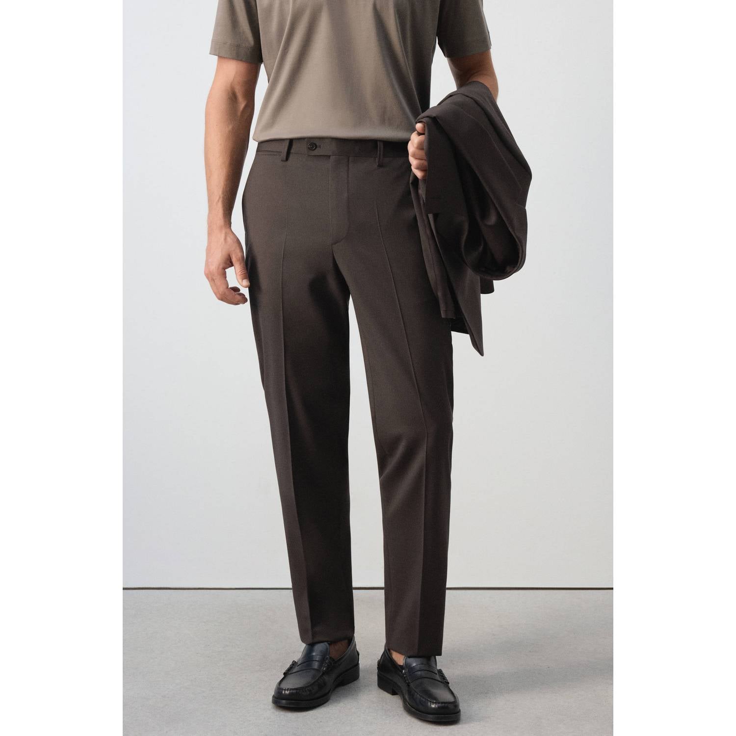 Mango Man wollen slim fit pantalon bruin