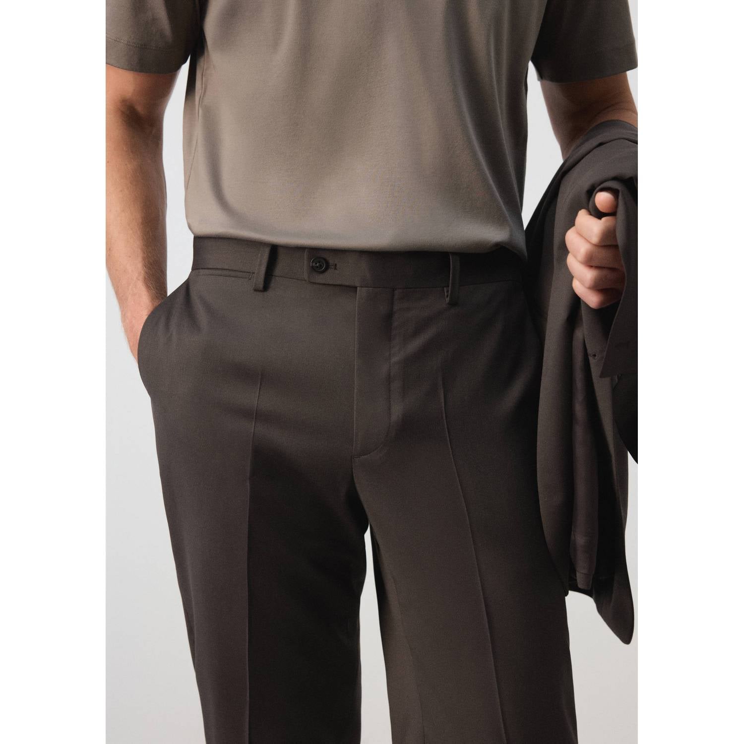Mango Man wollen slim fit pantalon bruin