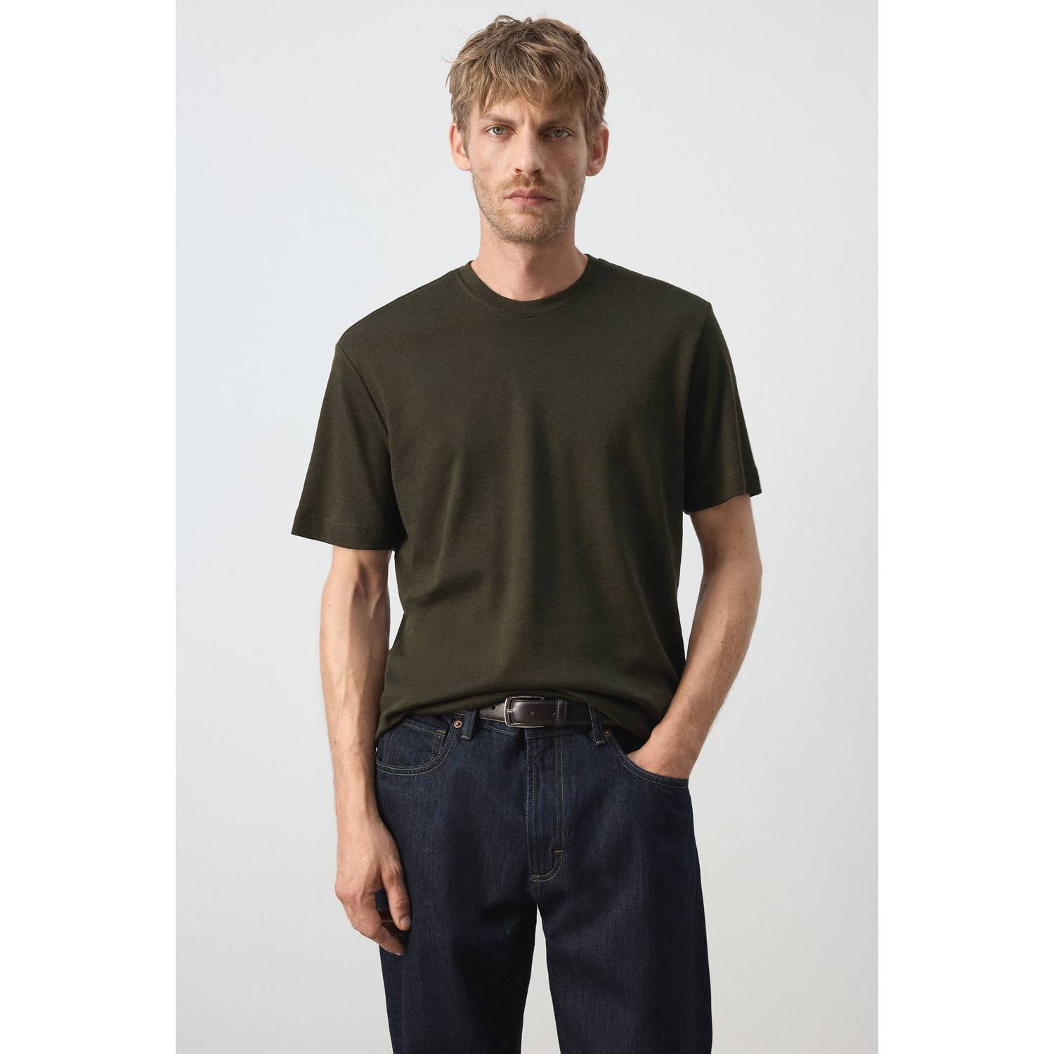 Mango Man regular fit T-shirt donkergroen