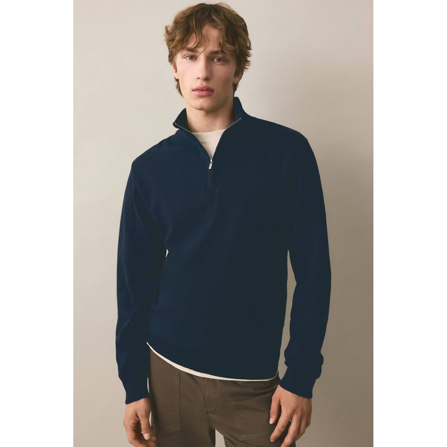 MANGO TEEN rechtvallende gebreide schipperstrui donkerblauw