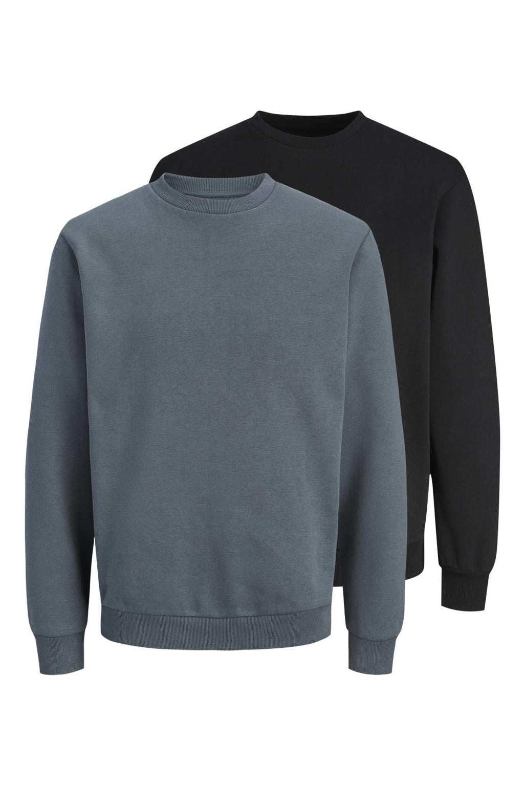JACK & JONES ESSENTIALS relaxed fit sweater - zwart/turbulence (set van 2)
