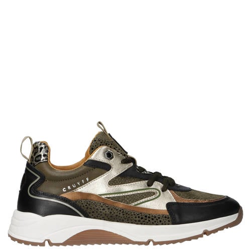 Cruyff leren sneakers met panterprint kaki/zwart/goud