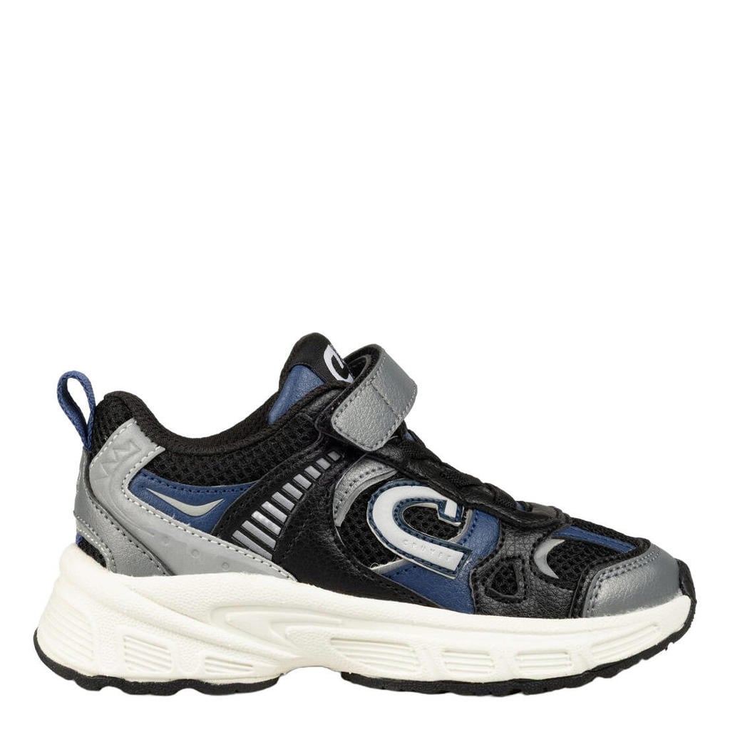 Zwart, zilver en donkerblauwe jongens Cruyff sneakers - van 65% microfibre / 35% mesh met veter- met klittenbandsluiting