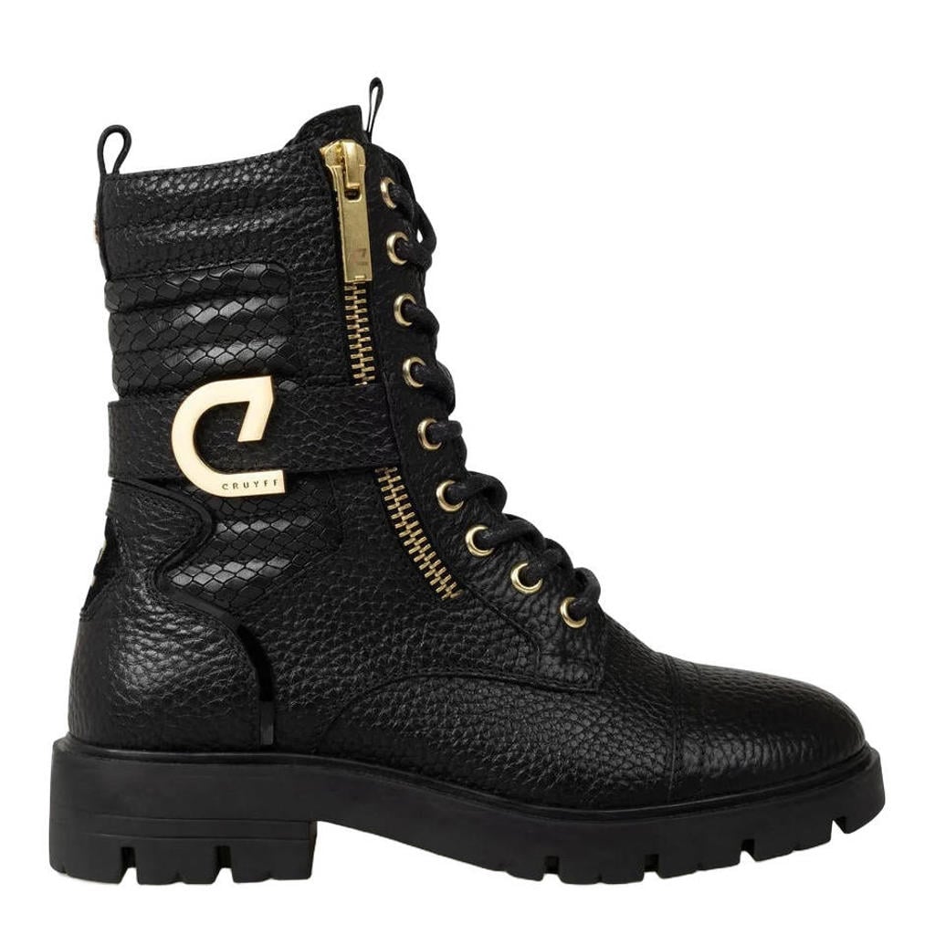 Zwarte meisjes Cruyff leren veterschoenen - met rits- en vetersluiting