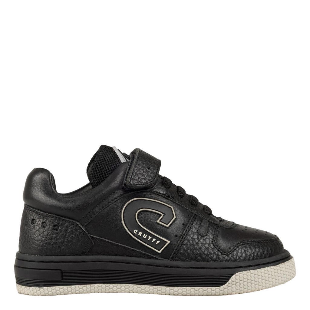 Zwart en grijze jongens Cruyff leren sneakers - met elastische veter- met klittenbandsluiting