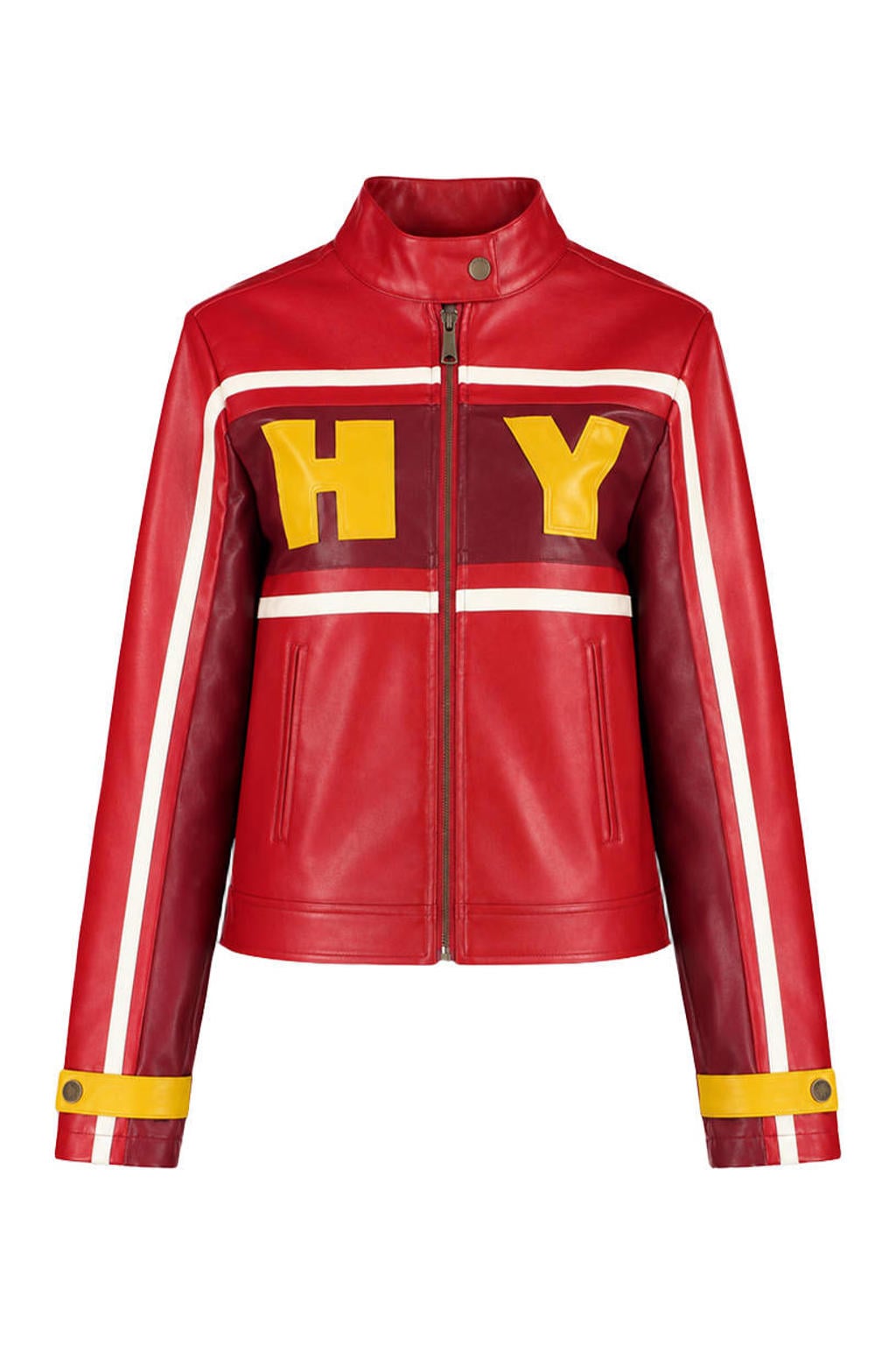 Harper & Yve x Tessa van Montfoort imitatieleren jas met tekstprint - rood